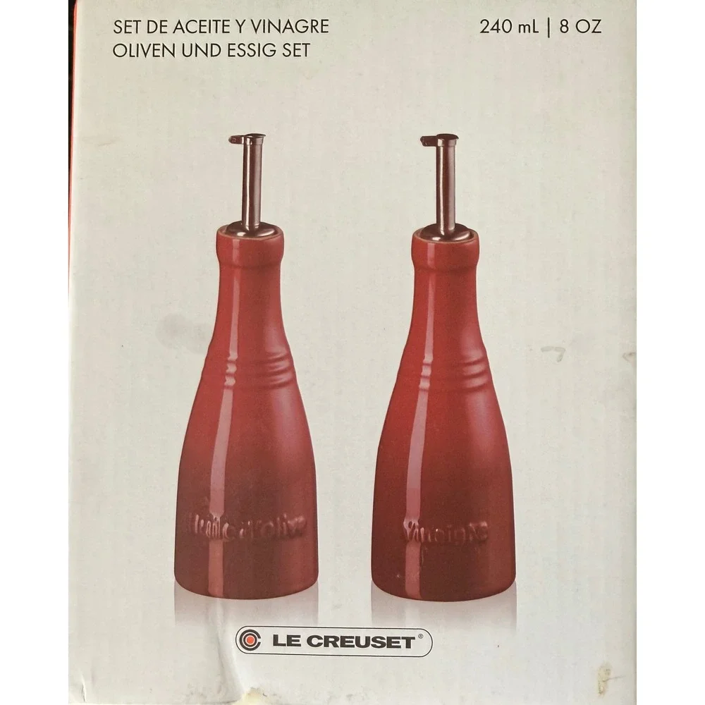 Le Creuset Oil and Vinegar Set Volcanic Orange Stoneware 8oz 240ml
